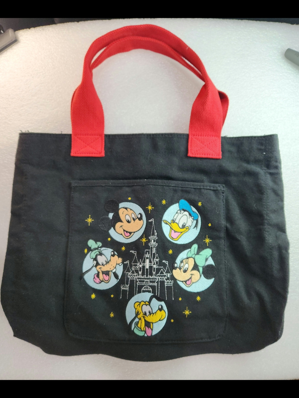 Walt Disney Embroidered Magic Castle Black Tote Bag With all the Characters RARE